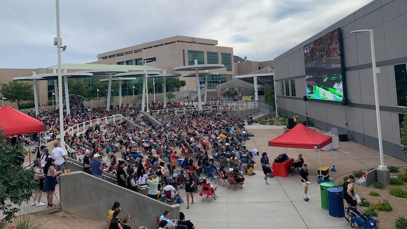 A Golden Knights watch party is held at Water Street Plaza in Henderson