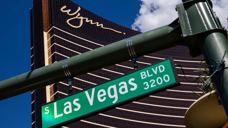 The Wynn Las Vegas resort stands over the Las Vegas strip, July 26, 2023, in Las Vegas. (AP...