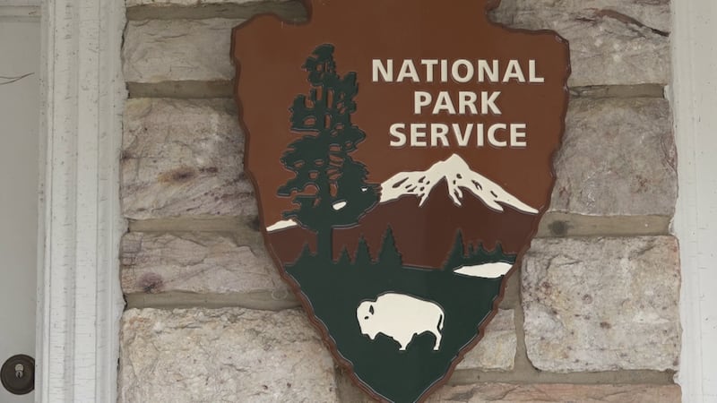 A sign is seen for the National Park Service.