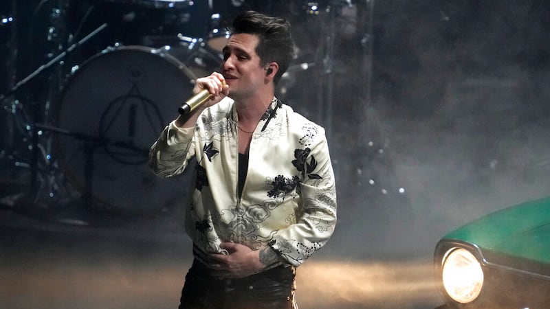 Brendon Urie, of Panic! at the Disco, perform "Don't Let the Light Go Out" at the MTV Video...