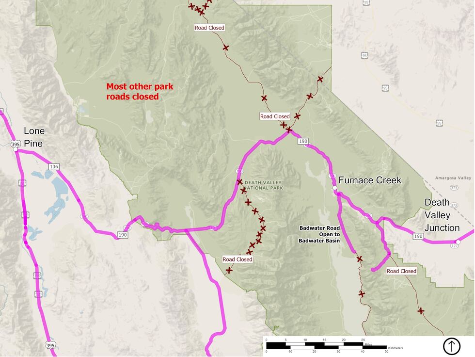 A map showing roads near Death Valley Park that will re-open on Oct. 15