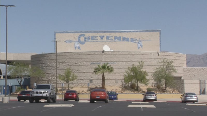 Exterior shot of Cheyenne High School showing school and parking lot