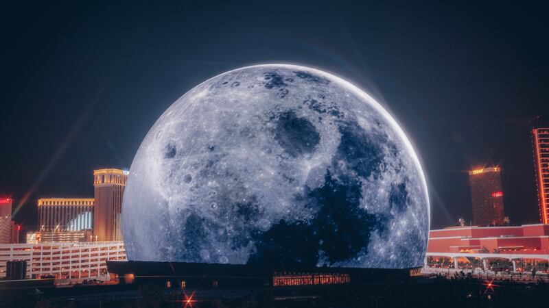 Sphere illuminated the Las Vegas skyline with its exterior, the Exosphere, for the first time...