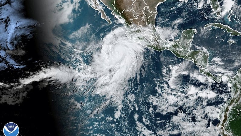 This satellite image taken at 10:50am EDT on Thursday, Aug. 17, 2023, and provided by the...