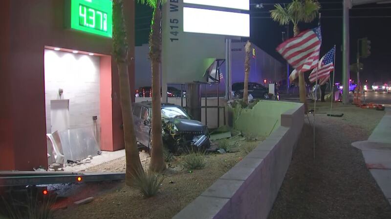 Driver in custody after car crashes into gas station in North Las Vegas