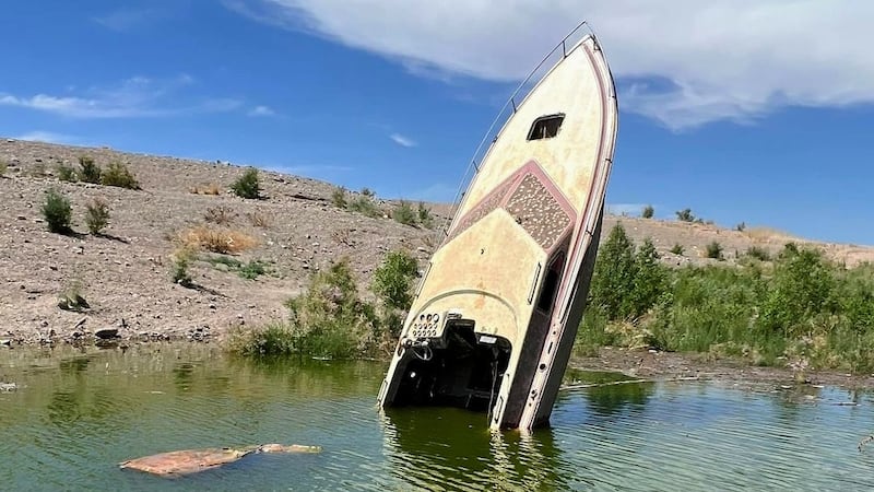 Boat seen at Lake Mead on Sunday, April 30