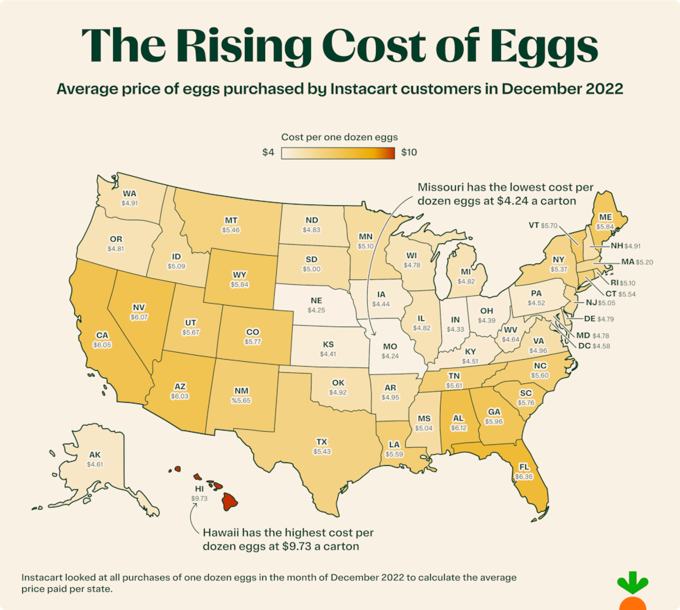 Instacart Rising Cost of Eggs map