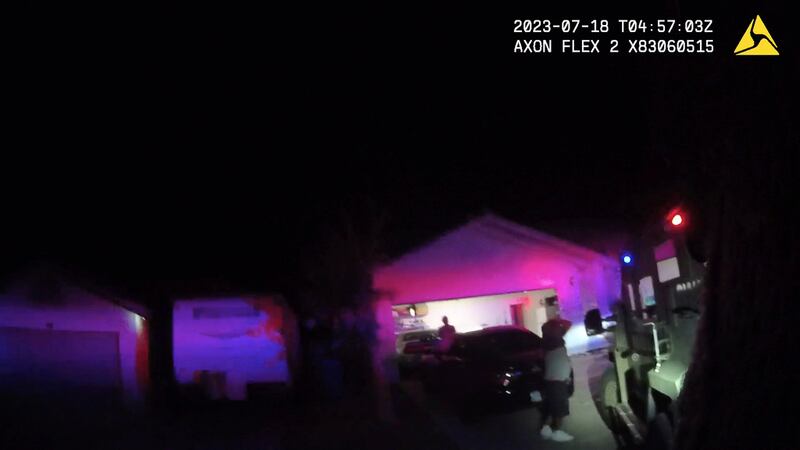 In this Monday evening, July 17, 2023 image taken from police body camera video provided by...