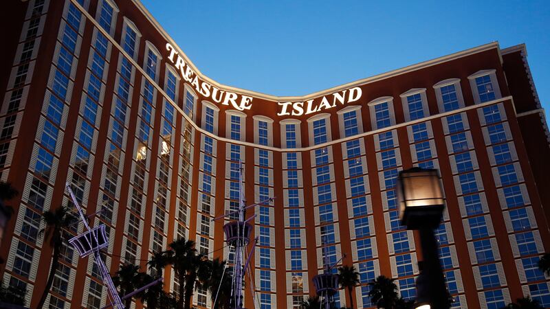 A general view of the Treasure Island hotel and casino Thursday, May 3, 2018, in Las Vegas....