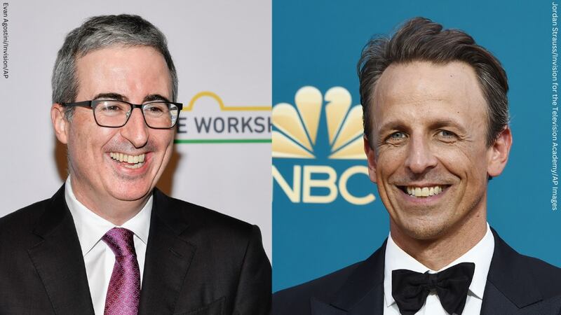 John Oliver, left, and Seth Meyers, right