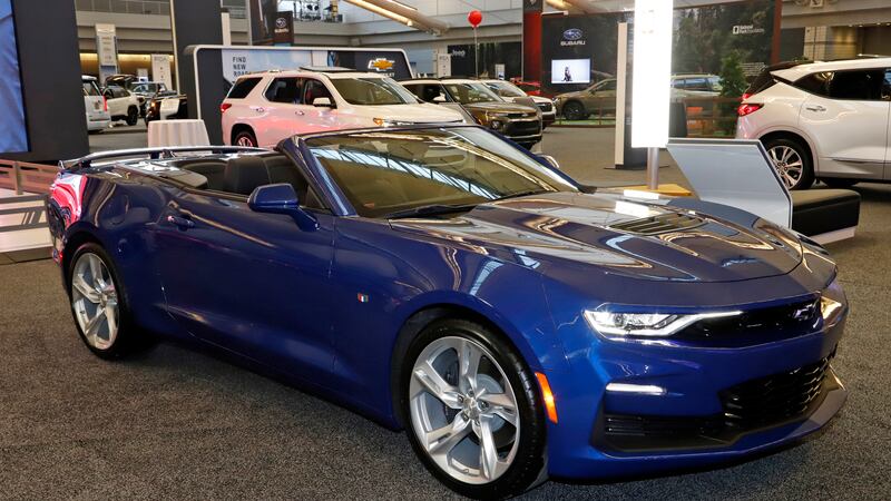 FILE - This is a 2020 Camaro on display at the 2020 Pittsburgh International Auto Show, Feb....