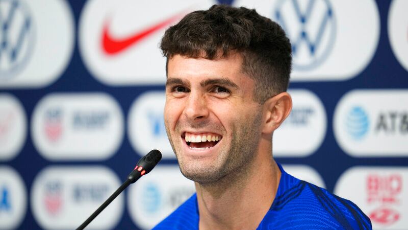 Christian Pulisic of the United States attends a press conference before a training session at...